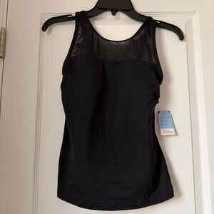 New Women’s Lands’ End Creora Highclo Black Swim Top with Sheer Yoke